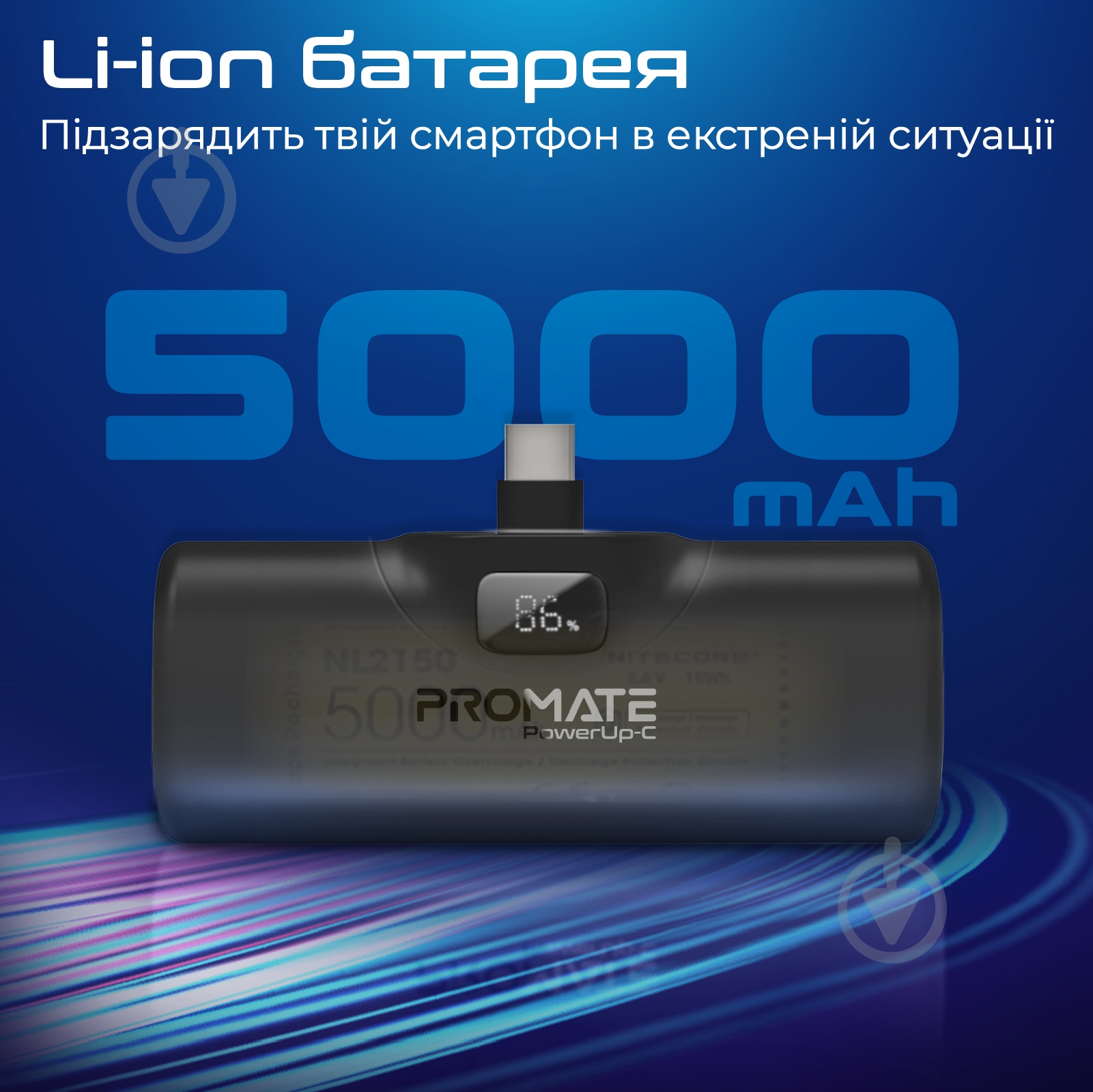 Повербанк Promate 5000 mAh black (powerup-c.black) - фото 2