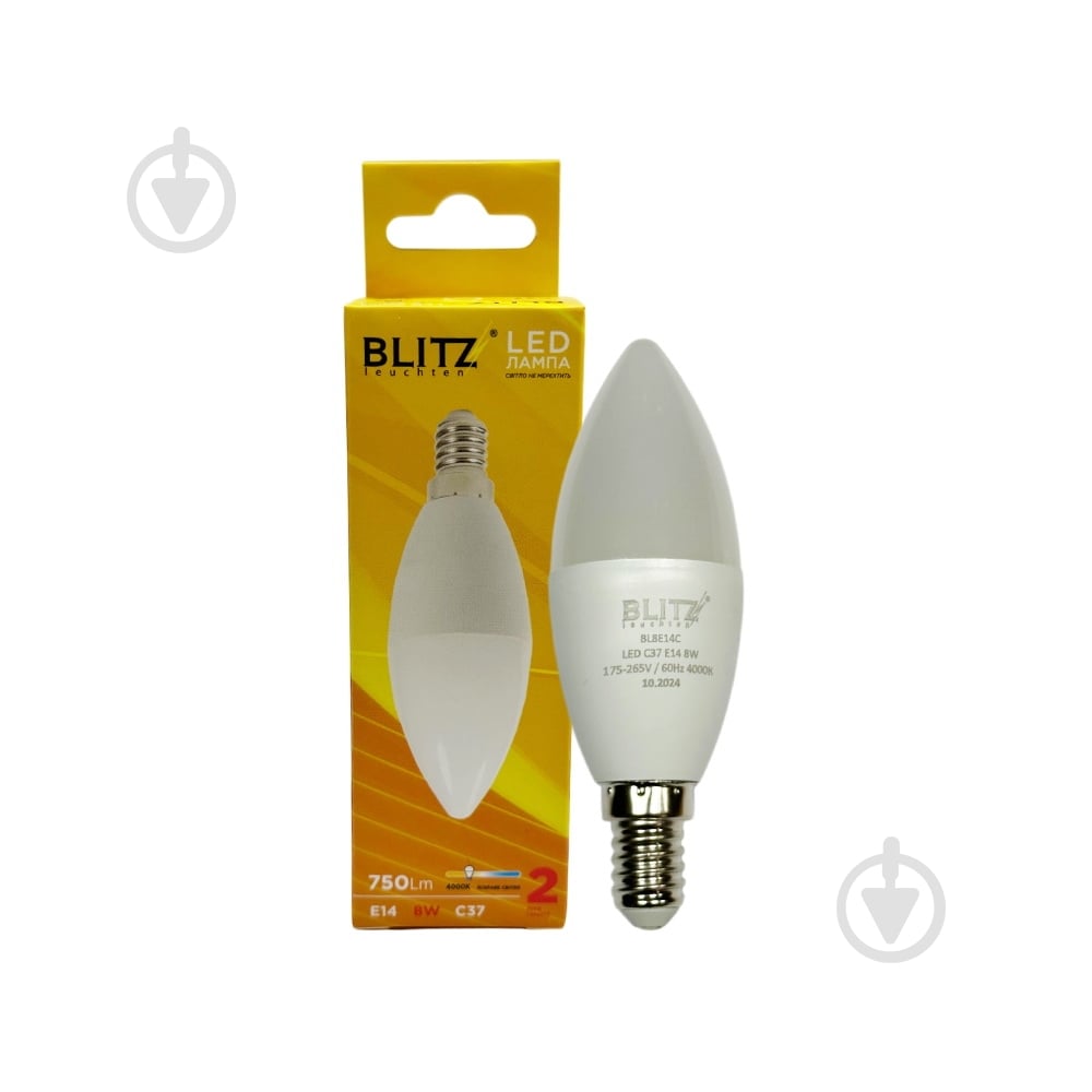 Лампа светодиодная Blitz 8 Вт C37 E14 220 В 4000 К BL8E14С - фото 2 Лампа светодиодная Blitz 8 Вт C37 E14 220 В 4000 К BL8E14С - фото 2