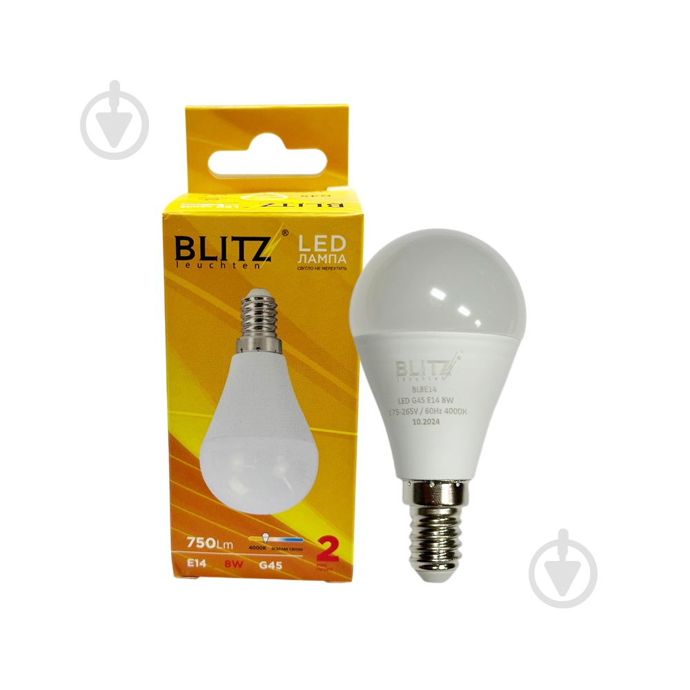 Лампа светодиодная Blitz 8 Вт G45 E14 220 В 4000 К BL8E14 - фото 2 Лампа светодиодная Blitz 8 Вт G45 E14 220 В 4000 К BL8E14 - фото 2