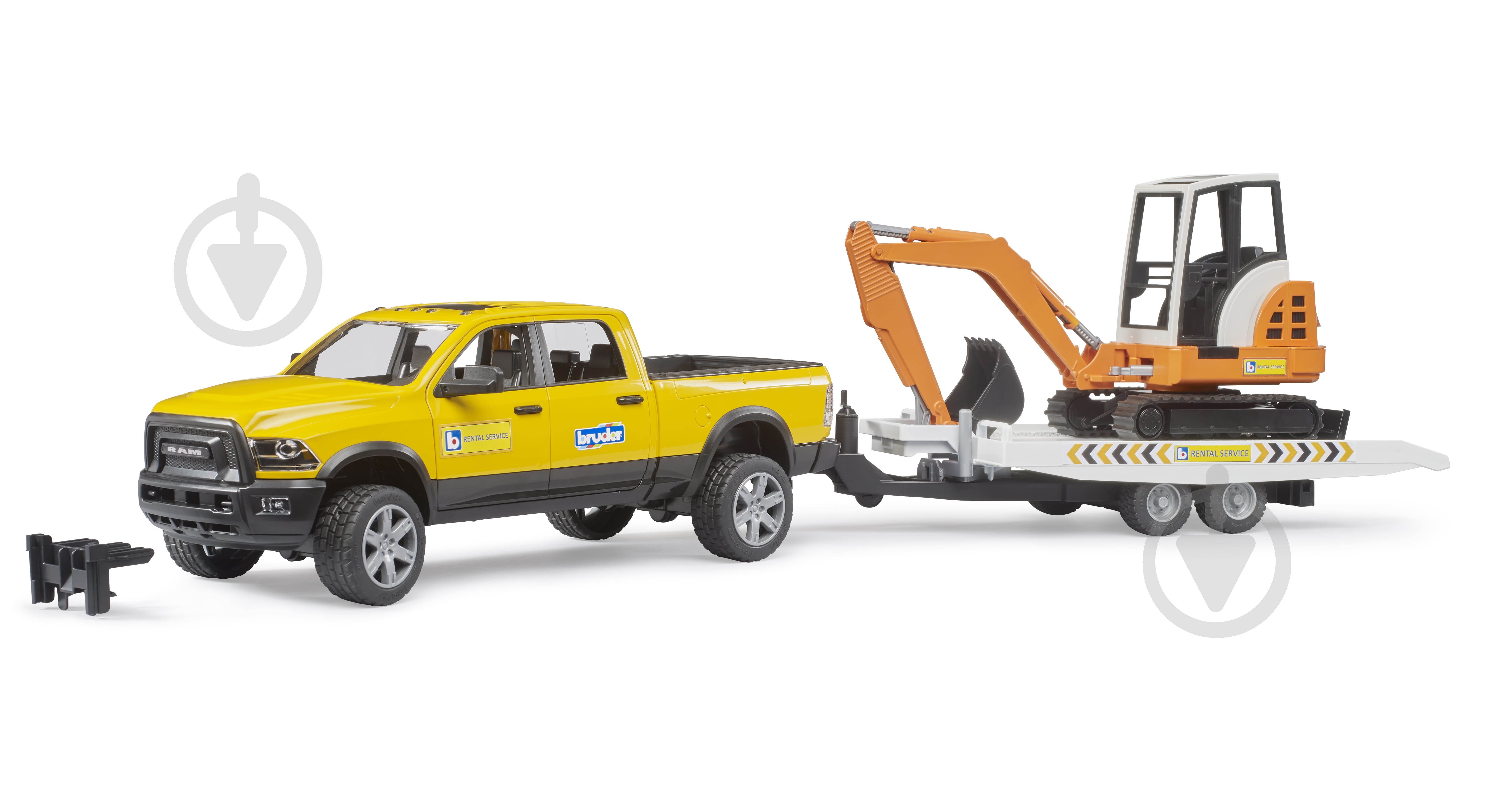 Ігровий набір Bruder Автомобіль RAM з причепом-лафетою та мініекскаватором 1:16 02546 - фото 1 Ігровий набір Bruder Автомобіль RAM з причепом-лафетою та мініекскаватором 1:16 02546 - фото 1