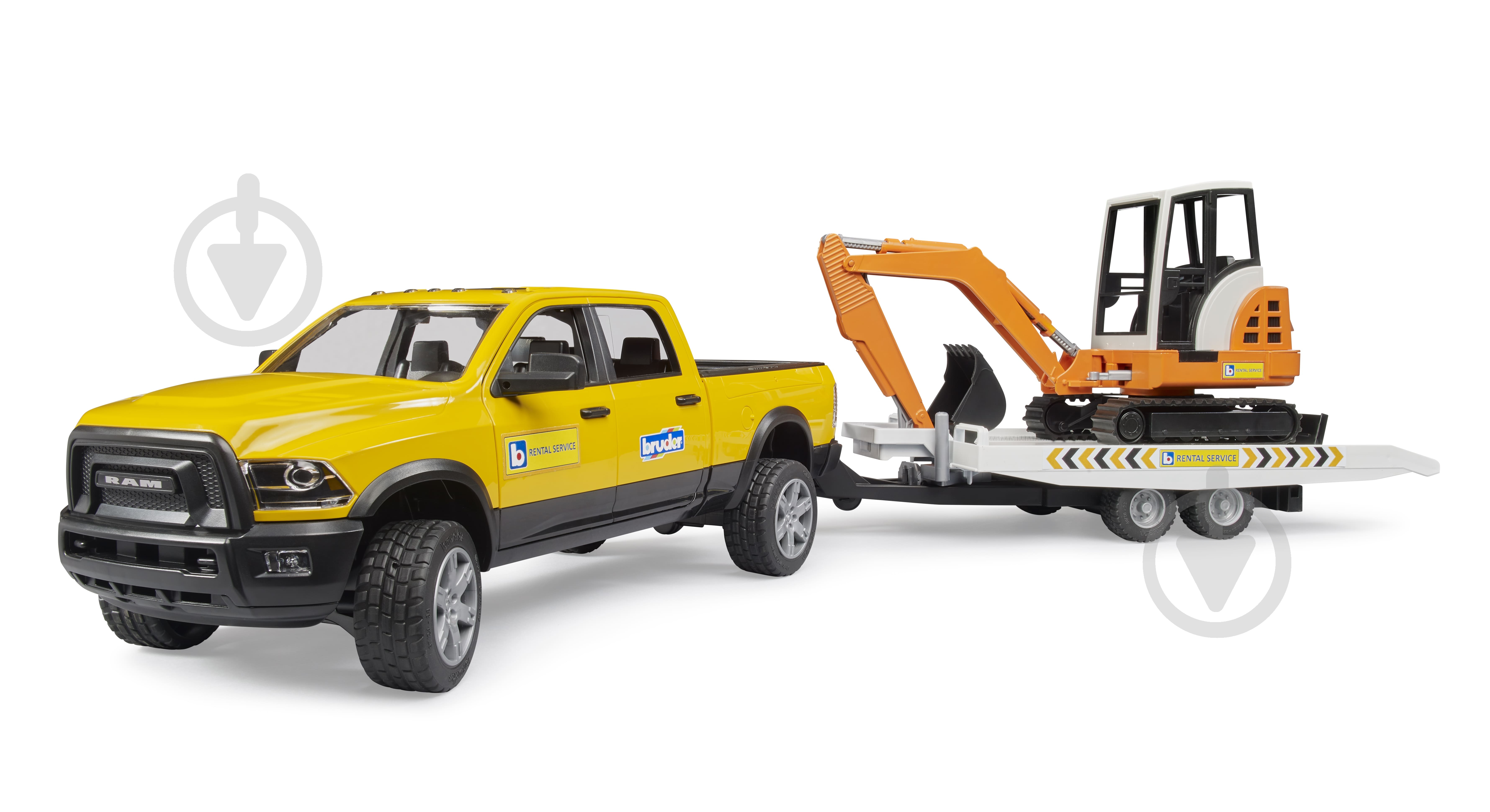Ігровий набір Bruder Автомобіль RAM з причепом-лафетою та мініекскаватором 1:16 02546 - фото 3 Ігровий набір Bruder Автомобіль RAM з причепом-лафетою та мініекскаватором 1:16 02546 - фото 3