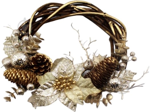 Венок новогодний декорированный цветком и шишками d250 мм W01-1286/22 - фото 1