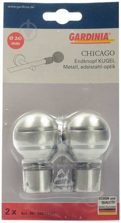 Наконечник Gardinia Chicago Kugel d20 мм сталь 2 шт. - фото 2 Наконечник Gardinia Chicago Kugel d20 мм сталь 2 шт. - фото 2