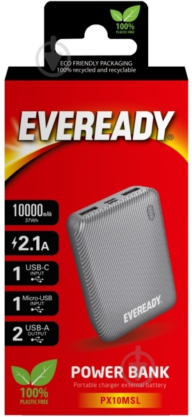 Повербанк EVEREADY Mini 10000 mAh silver (PX10MSL) - фото 3 Повербанк EVEREADY Mini 10000 mAh silver (PX10MSL) - фото 3