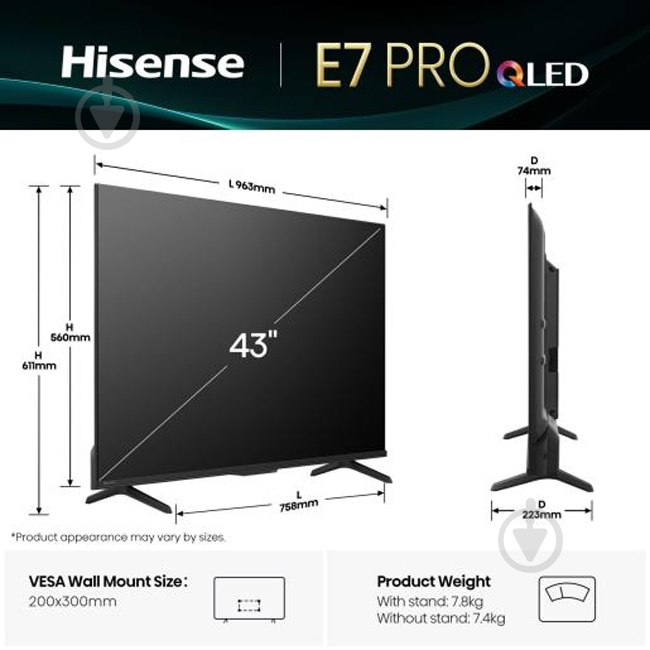 Телевізор Hisense 43E7Q PRO - фото 2