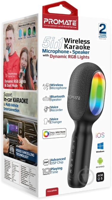 Микрофон Promate беспроводной со встроенным динамиком и функцией караоке (vocalmic.black) - фото 13