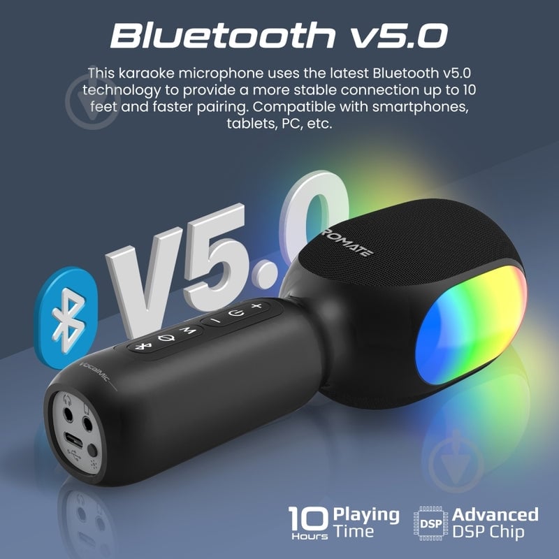 Микрофон Promate беспроводной со встроенным динамиком и функцией караоке (vocalmic.black) - фото 19