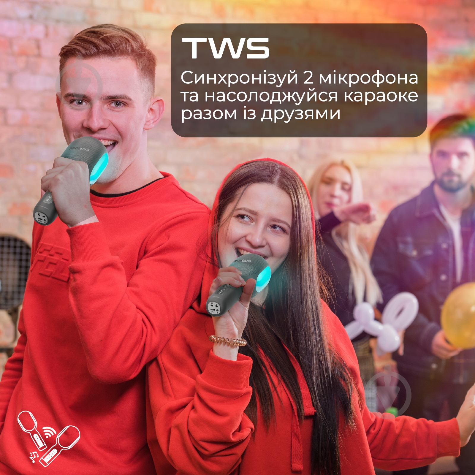 Микрофон Promate беспроводной со встроенным динамиком и функцией караоке (vocalmic.black) - фото 6