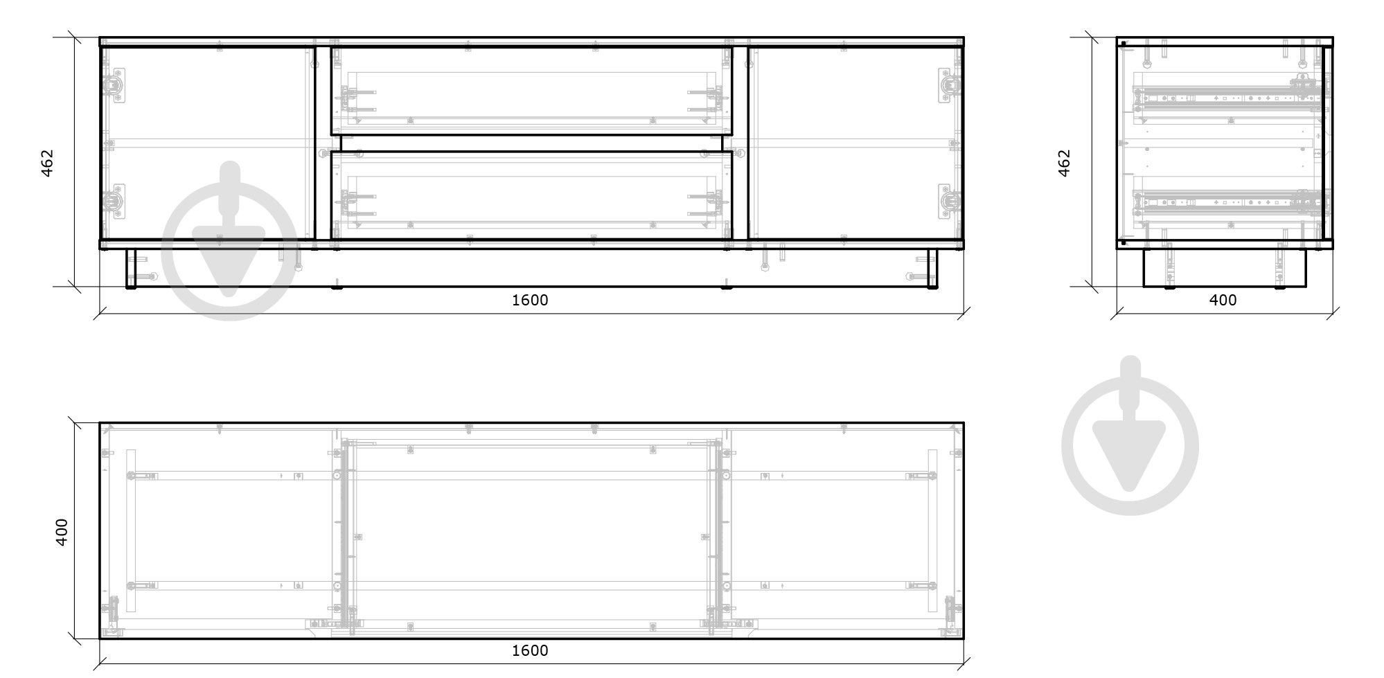 Тумба під ТВ Грейд 2д2ш Concept дуб крафт сірий / 1600x462x400 мм німфея альба/німфея альба - фото 3