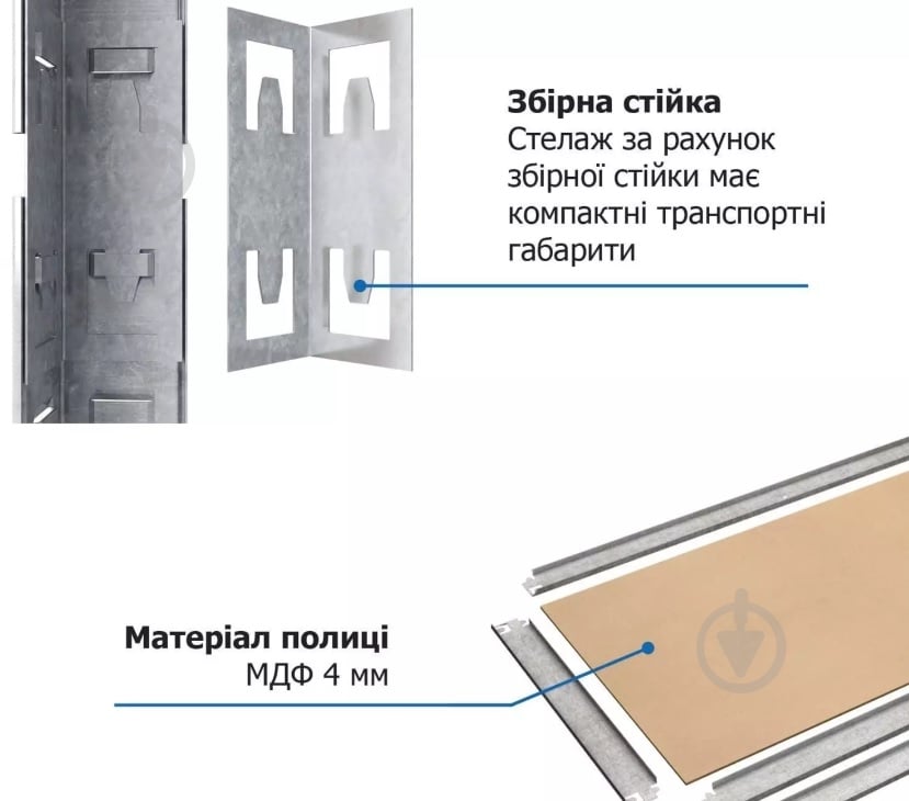 Стелаж 1600x800x300 мм Меткас Бюджет ДСП полиці 4 шт. цинкований - фото 3