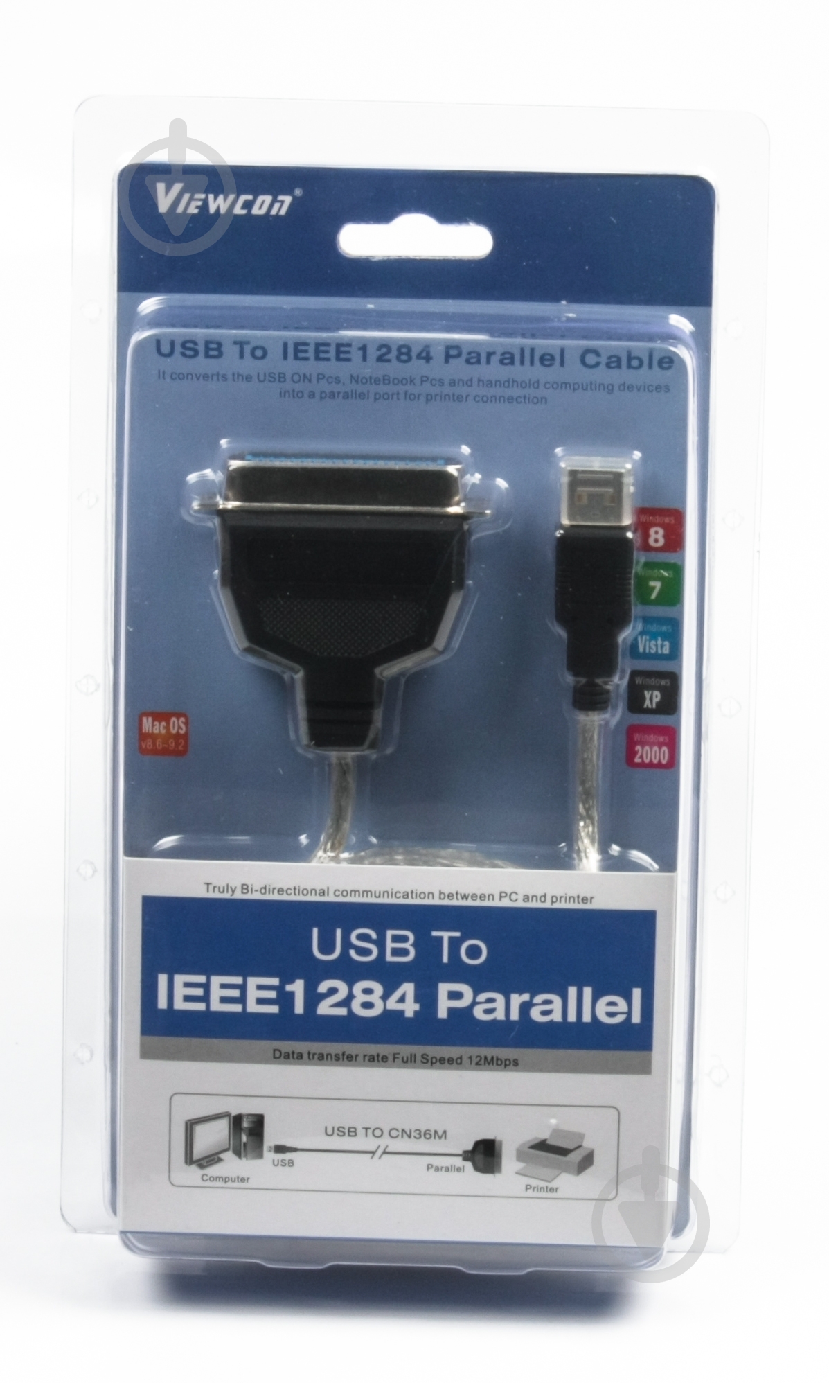 Переходник Viewcon 1,8 м синий (VEN12) USB1.1-LPT(bitronics) - фото 2