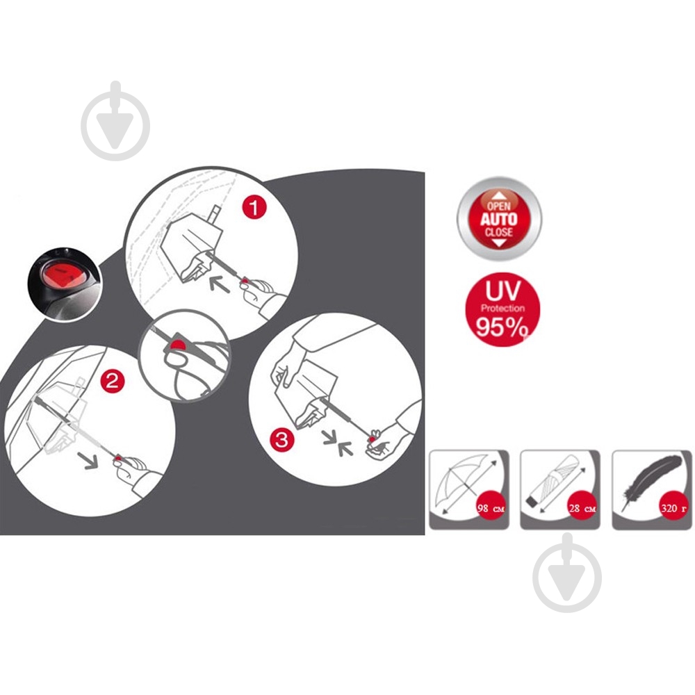 Зонт Knirps Kn95 3201 15101 T.200 Medium Duomatic dark red uv protection - фото 4