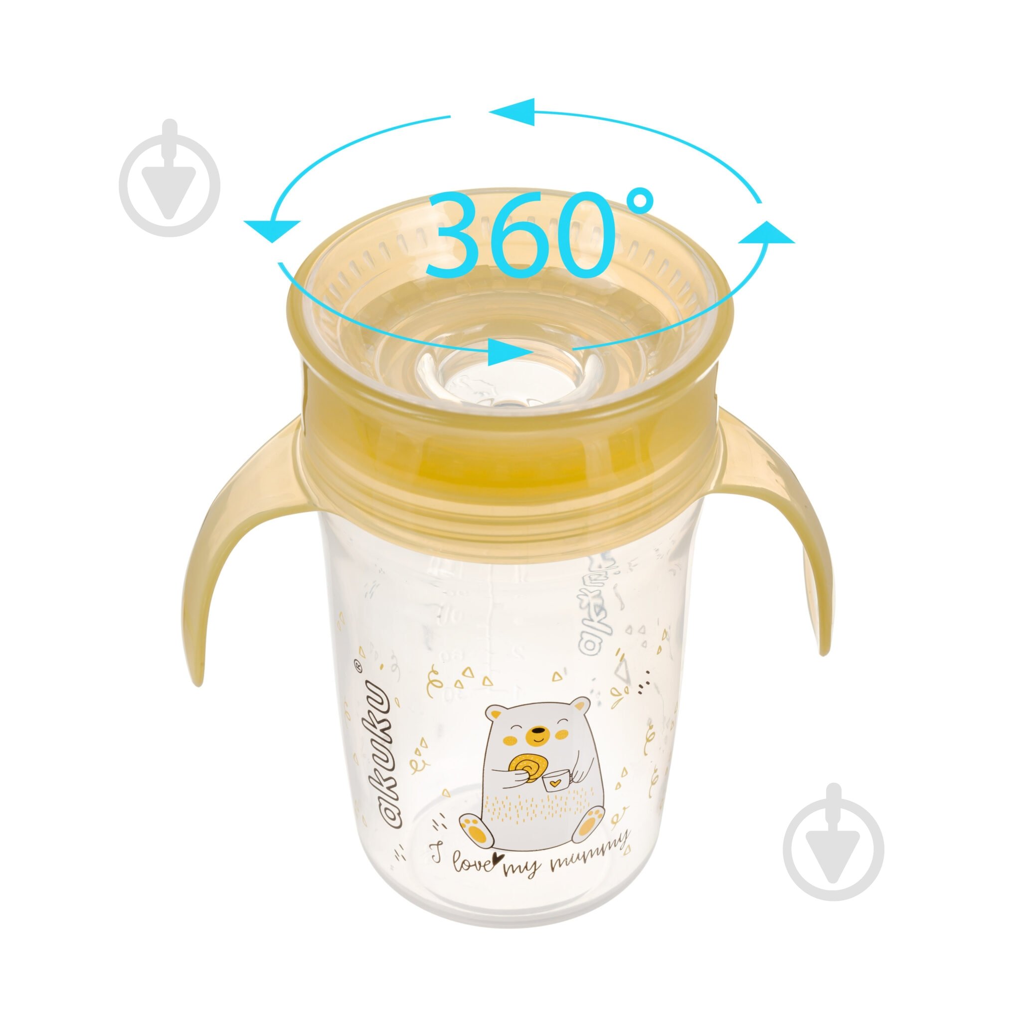 Бутылочка-непроливайка Akuku 260 мл A0670 на 360° желтый - фото 2