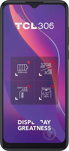 Смартфон TCL 306 3/32GB space gray (6102H-2ALCUA12) - фото 2