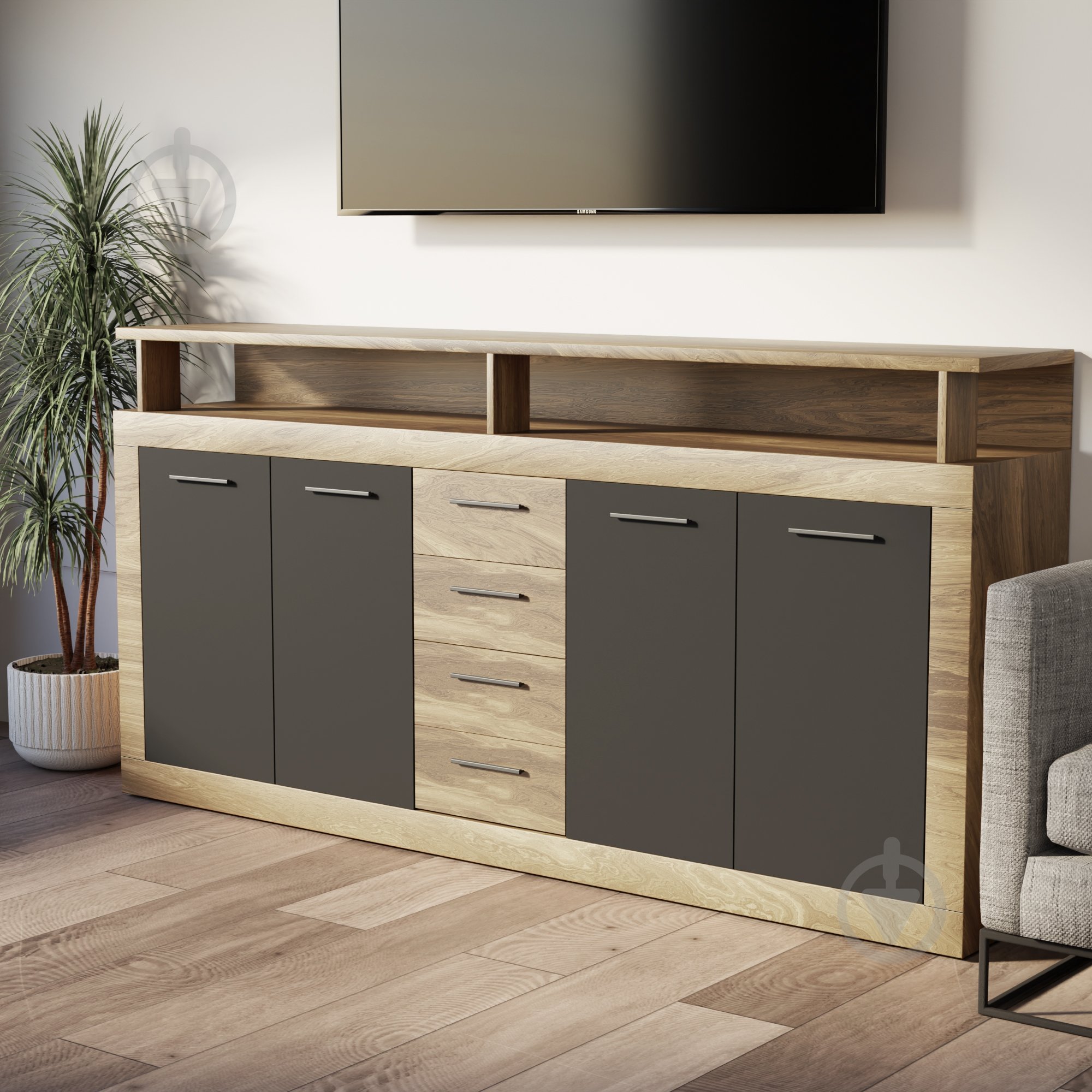 Комод Kartissa Luna XXL 1900х950х320 мм 320x950xдуб евок/антрацит - фото 1