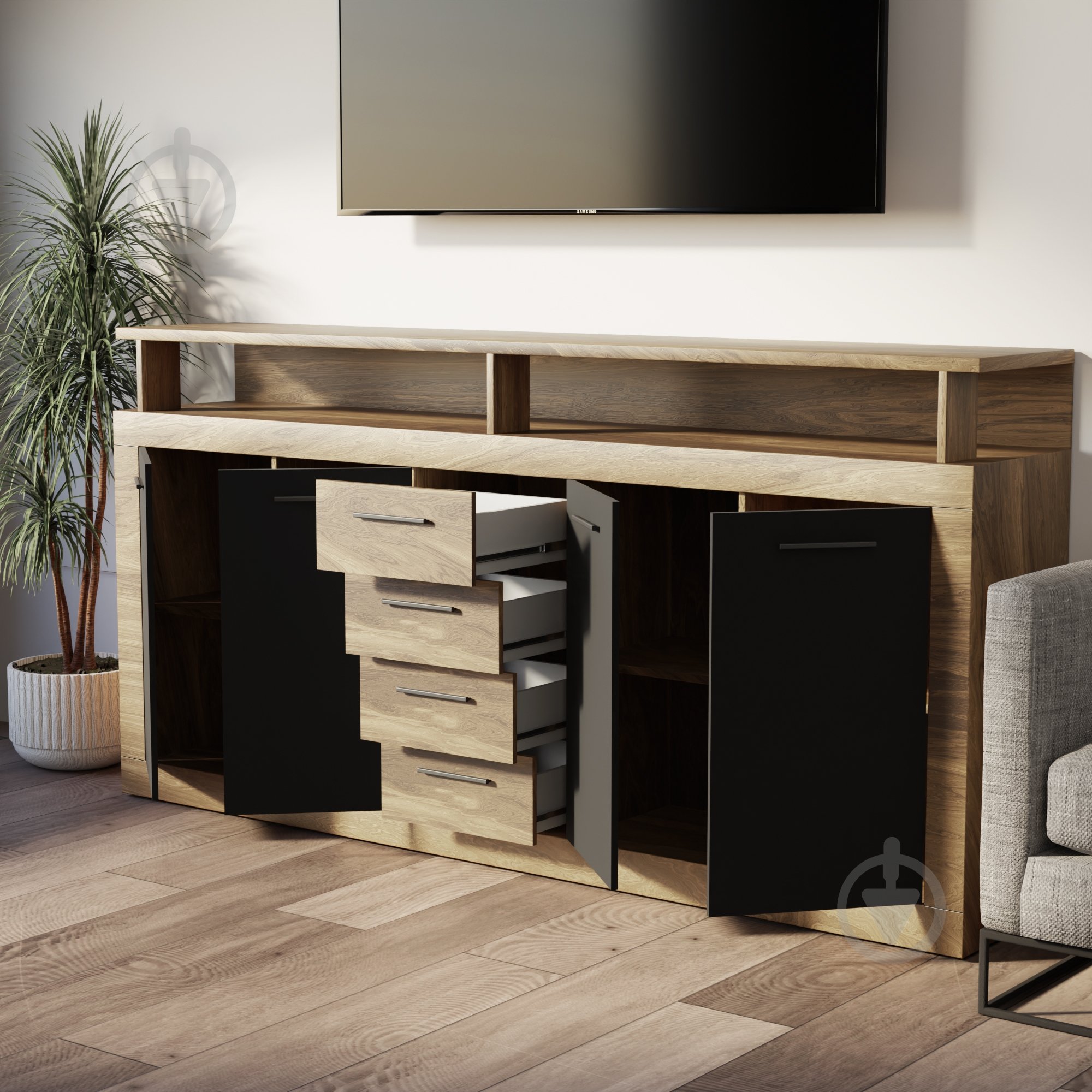 Комод Kartissa Luna XXL 1900х950х320 мм 320x950xдуб евок/антрацит - фото 3