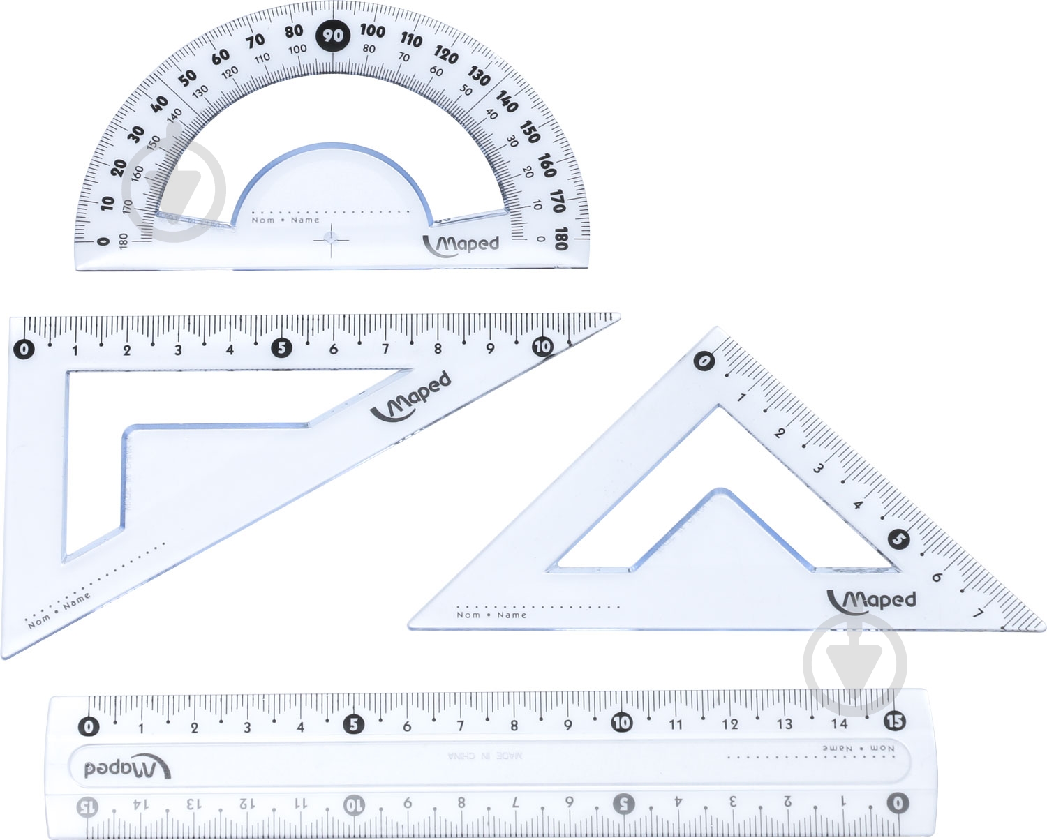 Набор Essentials Mini линейка 15 см + 2 угольника + транспортир Maped - фото 1 Набор Essentials Mini линейка 15 см + 2 угольника + транспортир Maped - фото 1