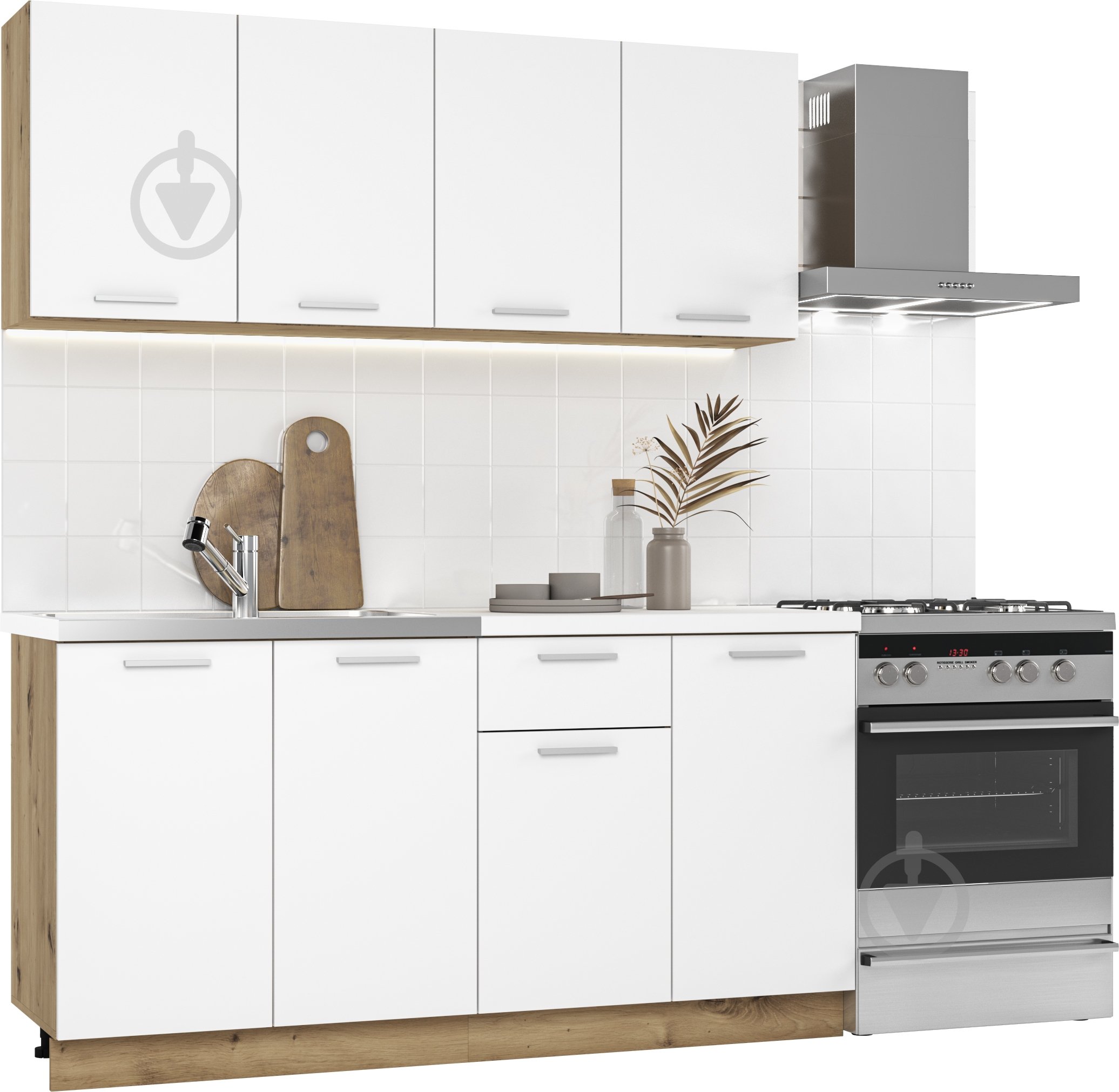 Кухня Грейд Софи белый/дуб артизан+столешница (6 уп.) ДСП 1,6м белый/дуб артизан - фото 1