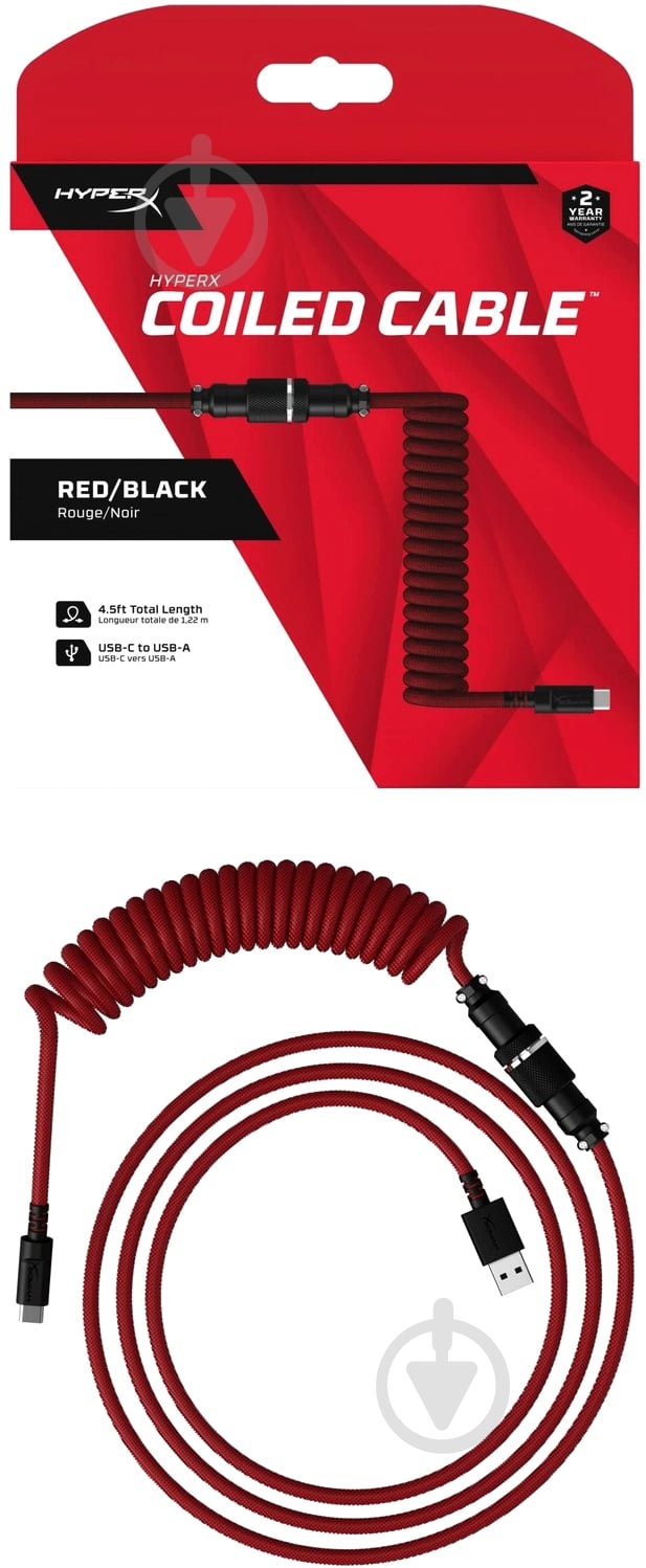 Кабель HyperX USB-A – USB-C спиральный 1,37 м красный (6J677AA) - фото 5