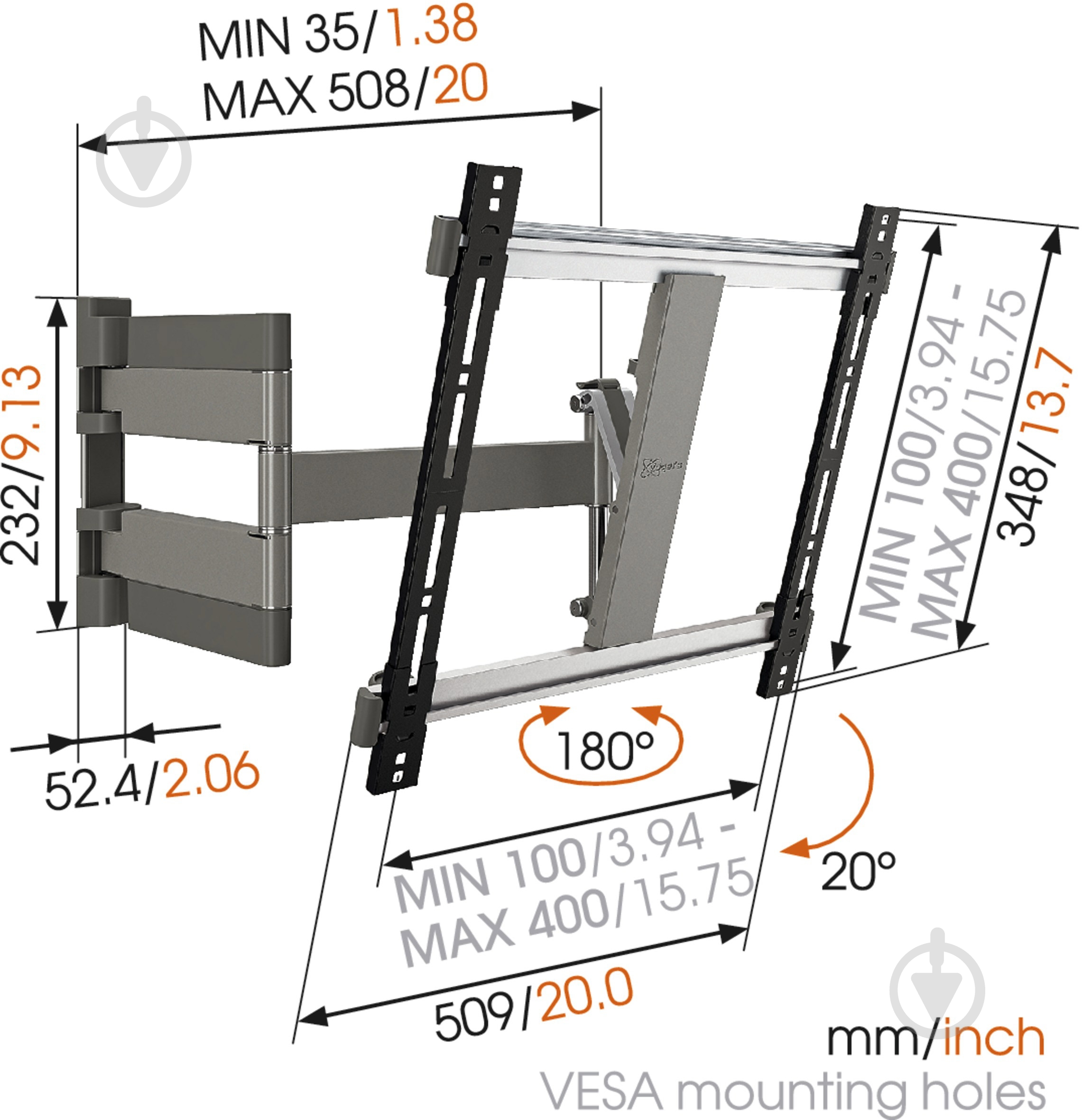 Крепление для телевизора Vogels THIN 245 поворотно-наклонные 26"-42" серый - фото 5