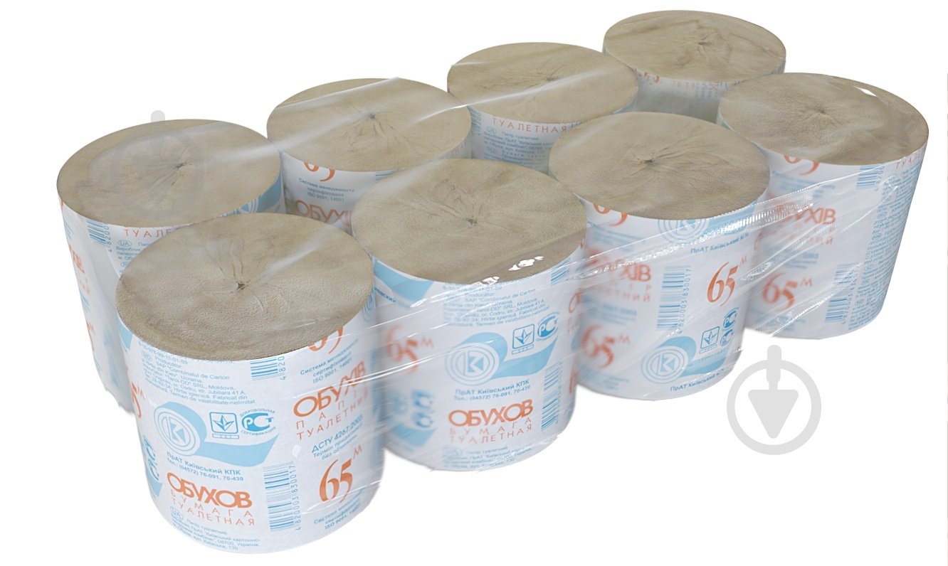 Туалетная бумага ОБУХІВ 65 п/е однослойная 8 шт. - фото 1