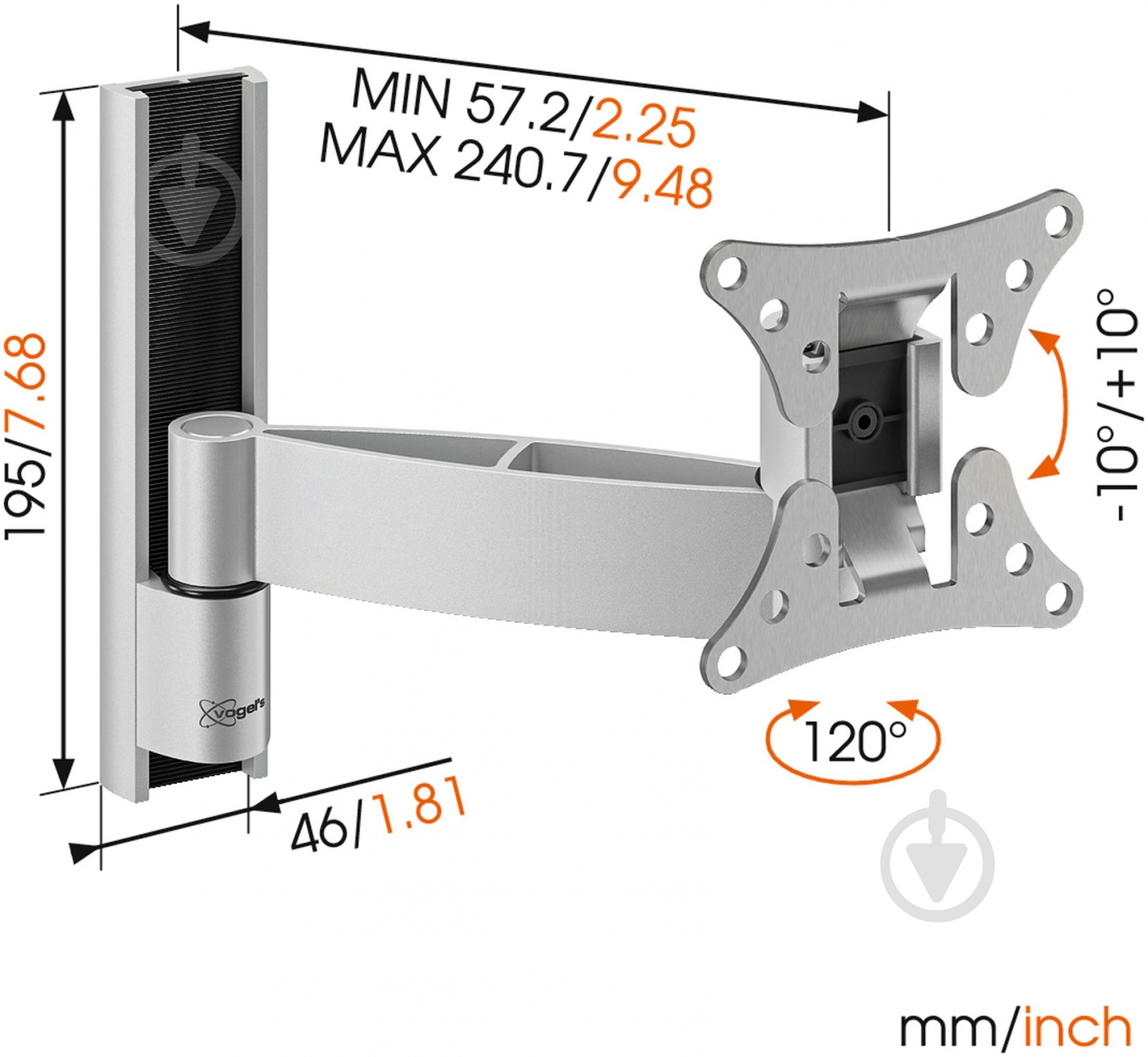 Крепление для телевизора Vogels WALL 1025 поворотные 17"-26" серый - фото 4 Крепление для телевизора Vogels WALL 1025 поворотные 17"-26" серый - фото 4