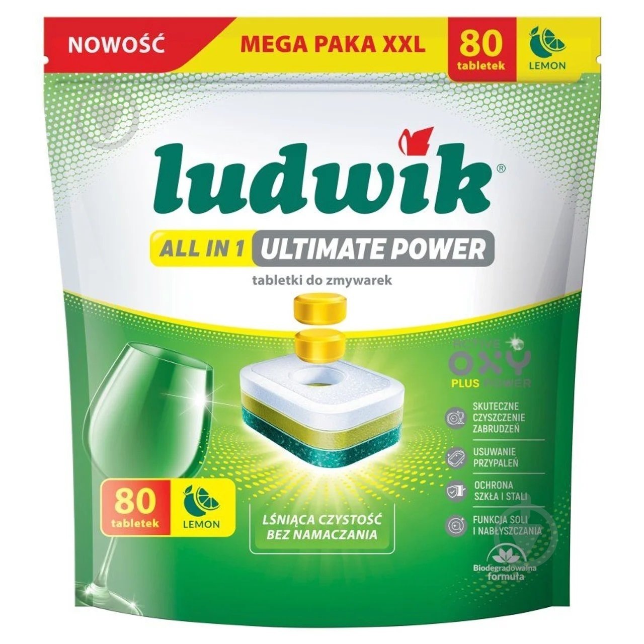 Таблетки для посудомоечных машин Ludwik Абсолютная мощность All in 1 лимон 80 шт. - фото 1 Таблетки для посудомоечных машин Ludwik Абсолютная мощность All in 1 лимон 80 шт. - фото 1