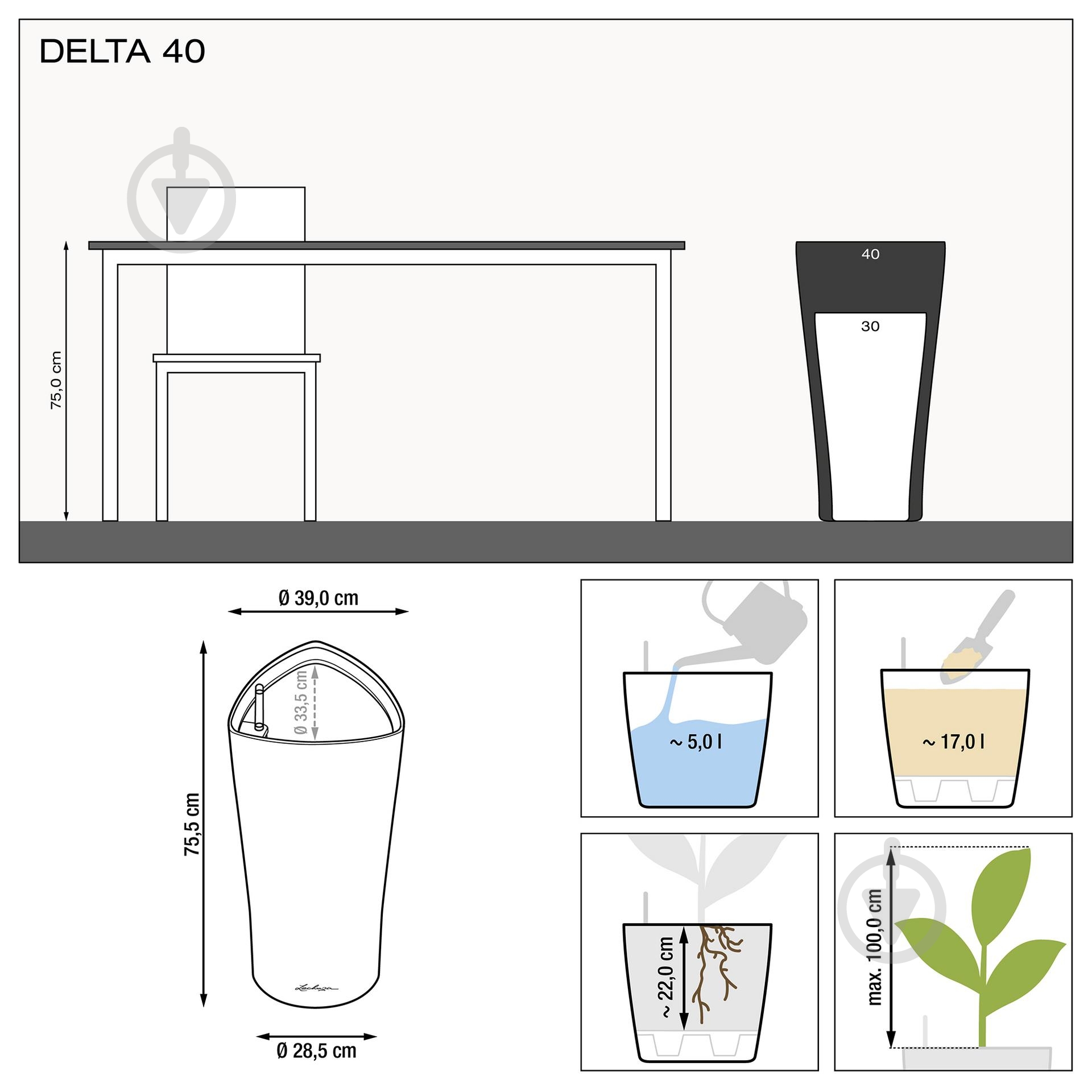 Кашпо Lechuza Delta 40 трикутний 17 білий (15540) - фото 3