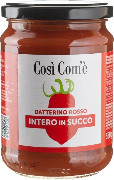 Томати Cosi' Com'e' червоні Чері Даттеріно у власному соку 350 г - фото 1 Томати Cosi' Com'e' червоні Чері Даттеріно у власному соку 350 г - фото 1