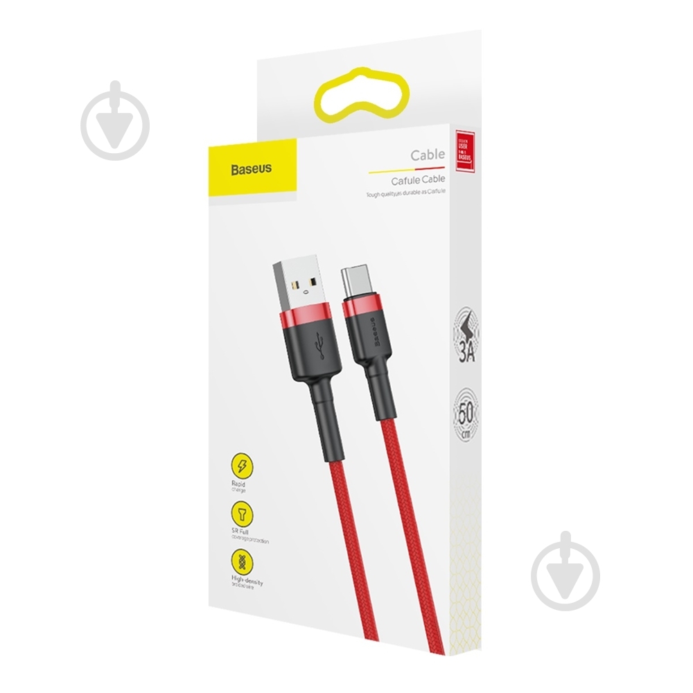 Кабель BASEUS Cafule Cable USB for Type-C 3A 0,5 м червоний (CATKLF-A09) - фото 6