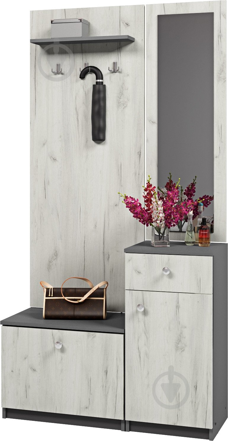 Прихожая с зеркалом Грейд Бристоль 2 1920х350х980 мм дуб крафт белый/графит серый - фото 1 Прихожая с зеркалом Грейд Бристоль 2 1920х350х980 мм дуб крафт белый/графит серый - фото 1