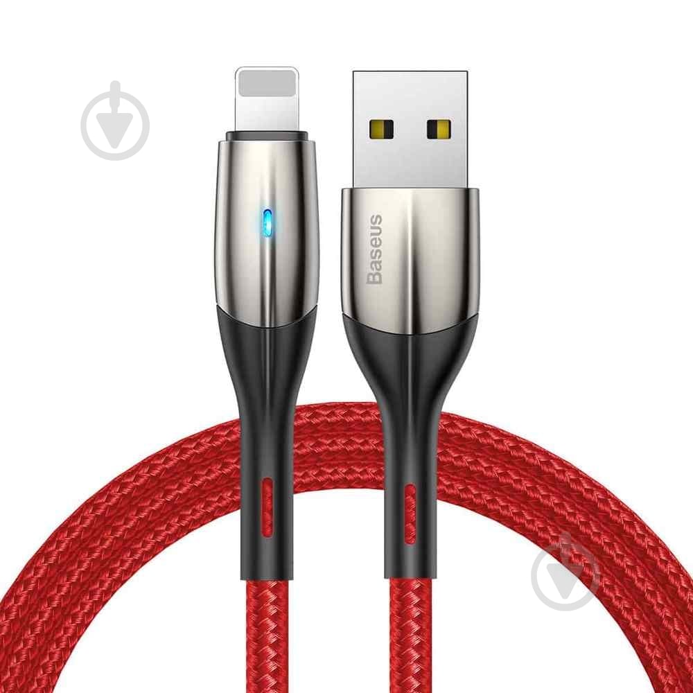 Кабель BASEUS Horizontal Data Cable (with an Indicator Lamp) USB for iP 2.4 A 1 м красный (CALSP-B09) - фото 1