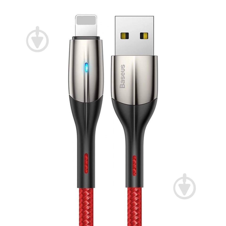 Кабель BASEUS Horizontal Data Cable (with an Indicator Lamp) USB for iP 2.4 A 1 м красный (CALSP-B09) - фото 2