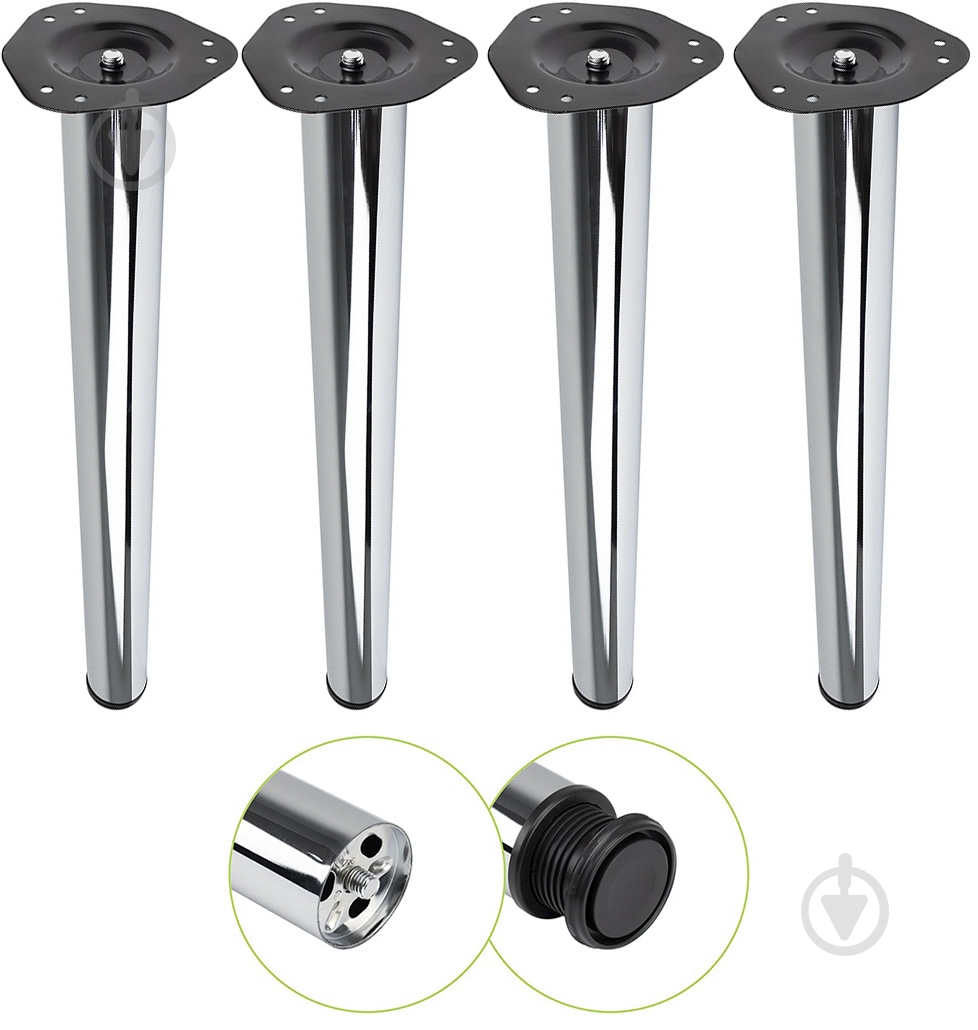 Меблева ніжка DC комплект 4 шт d60x1100 мм для столу хром з верхньою сталевою кріпильною пластиною - фото 1