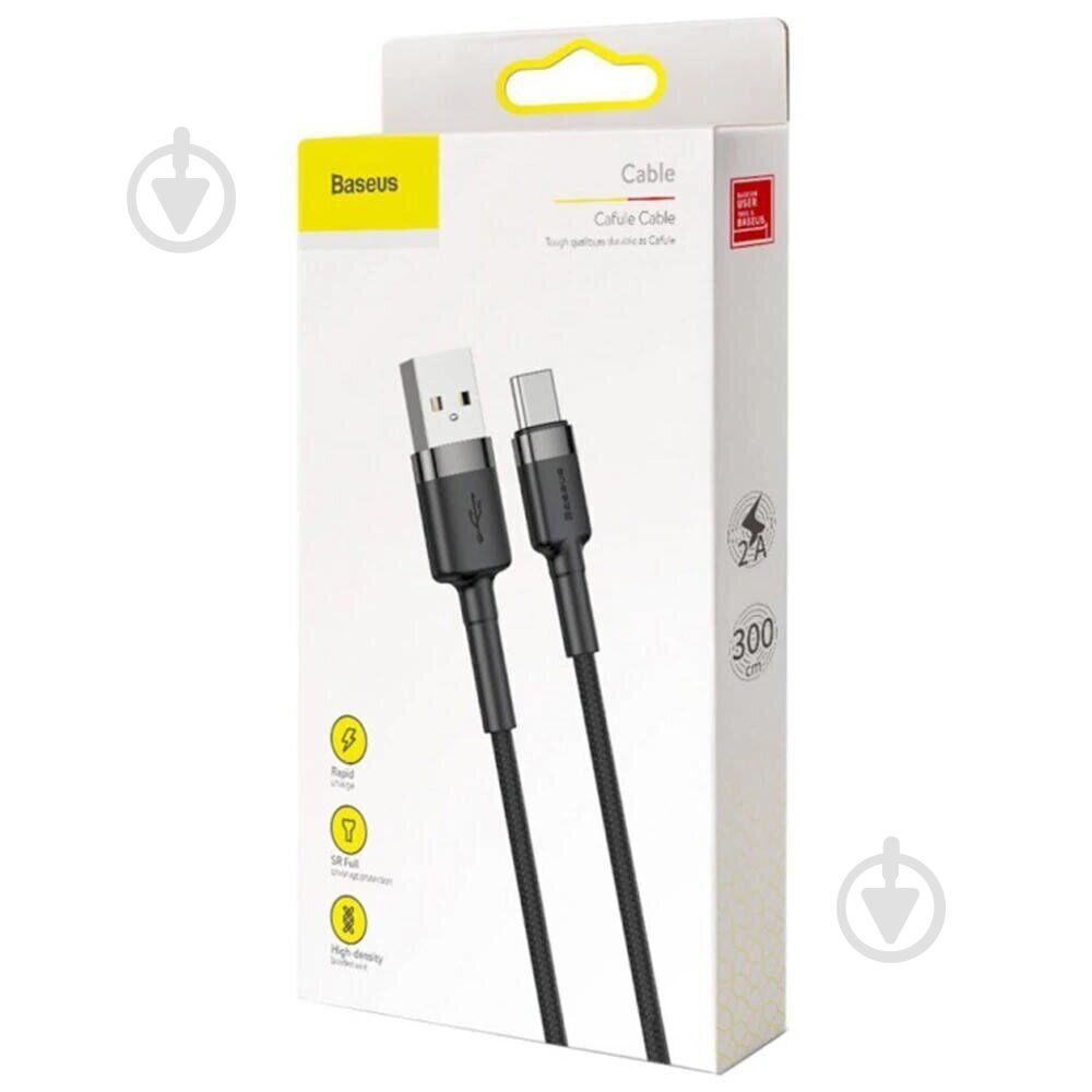 Кабель BASEUS Cafule Cable USB For Type-C 2A 3 м grey/black (CATKLF-UG1) - фото 5