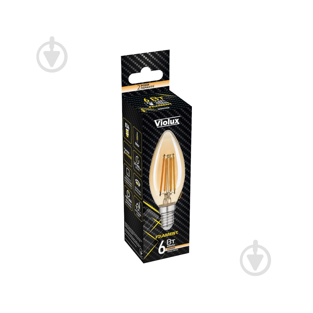 Лампа светодиодная Violux LED FILAMENT C37 6 Вт E14 2200 К 195 В прозрачная 833022 - фото 2