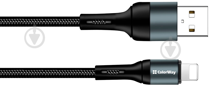 Кабель ColorWay USB - Apple Lightning (nylon) 2.4 А 1 м черный (CW-CBUL045-BK) - фото 7