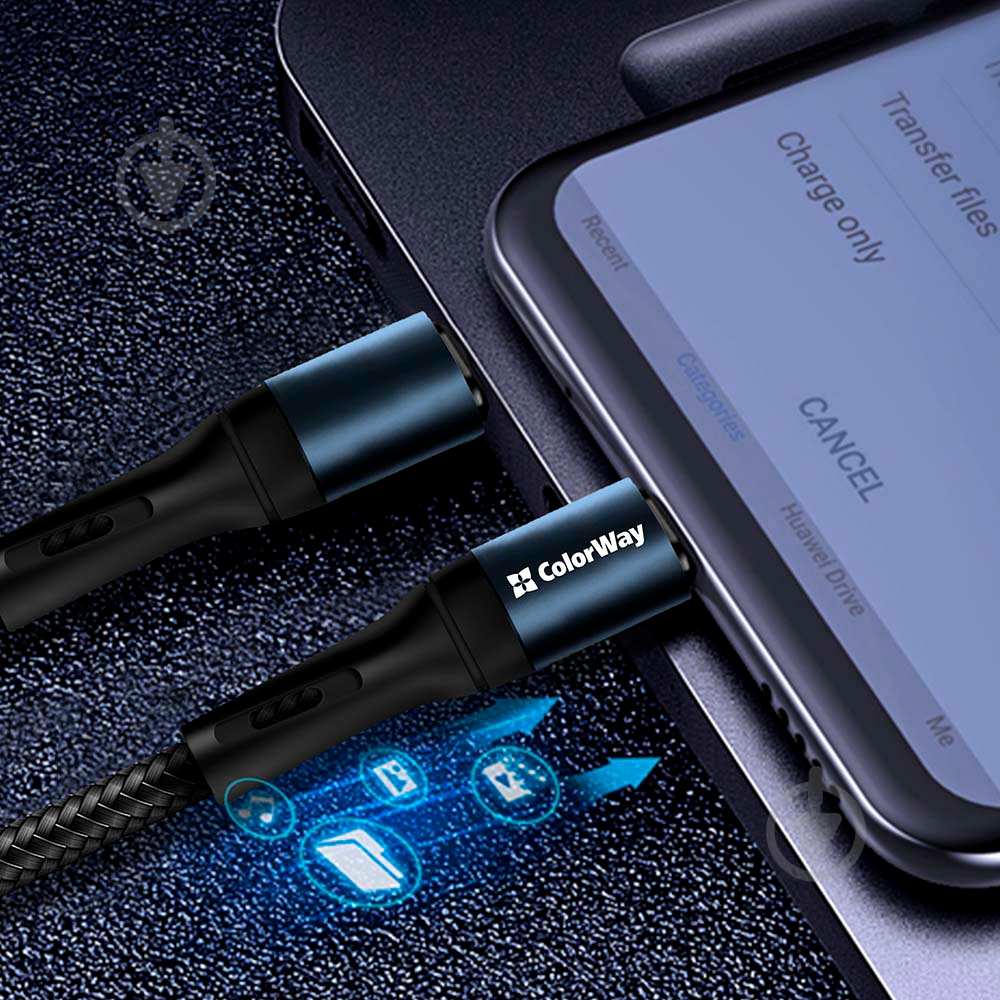 Кабель ColorWay USB - Apple Lightning (nylon) 2.4 А 1 м черный (CW-CBUL045-BK) - фото 9