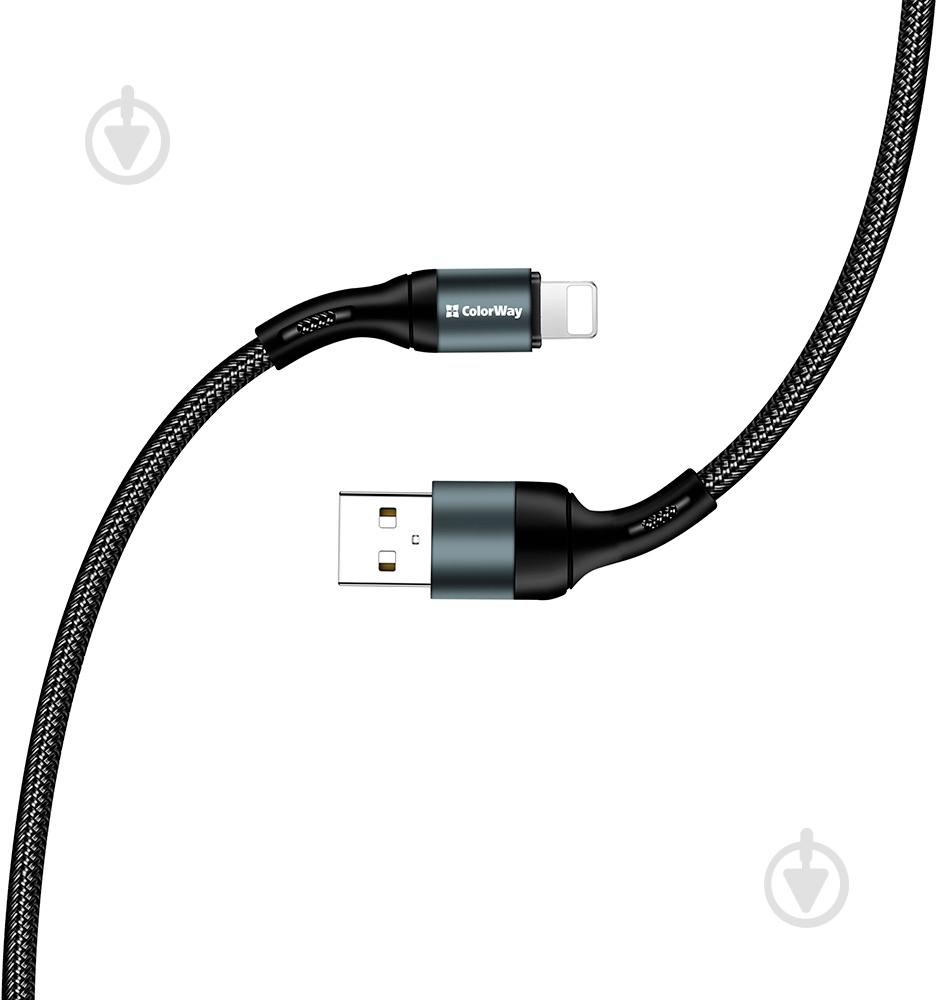 Кабель ColorWay USB - Apple Lightning (nylon) 2.4 А 1 м черный (CW-CBUL045-BK) - фото 3