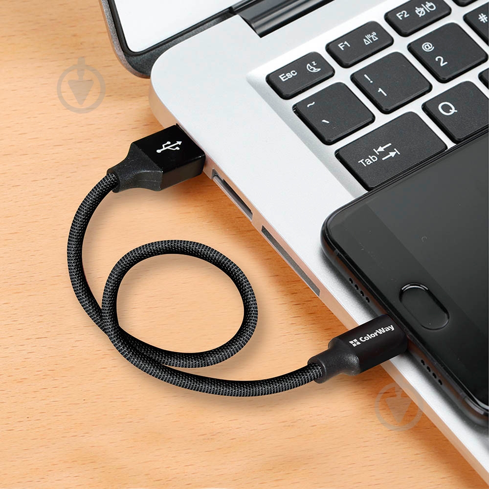 Кабель ColorWay USB - Apple Lightning 2.4 А 0,25 м чорний (CW-CBUL048-BK) - фото 6 Кабель ColorWay USB - Apple Lightning 2.4 А 0,25 м чорний (CW-CBUL048-BK) - фото 6