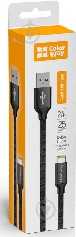 Кабель ColorWay USB - Apple Lightning 2.4 А 0,25 м чорний (CW-CBUL048-BK) - фото 5 Кабель ColorWay USB - Apple Lightning 2.4 А 0,25 м чорний (CW-CBUL048-BK) - фото 5