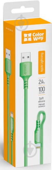 Кабель ColorWay USB - Apple Lightning (soft silicone) 2.4а 1 м зелений (CW-CBUL042-GR) - фото 3 Кабель ColorWay USB - Apple Lightning (soft silicone) 2.4а 1 м зелений (CW-CBUL042-GR) - фото 3