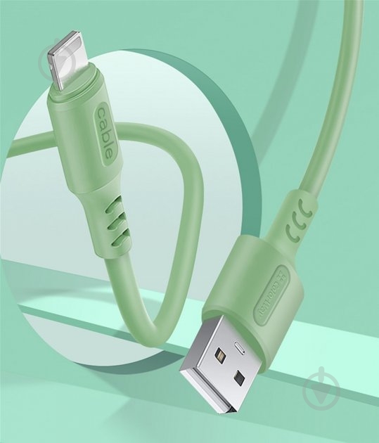 Кабель ColorWay USB - Apple Lightning (soft silicone) 2.4а 1 м зелений (CW-CBUL042-GR) - фото 4 Кабель ColorWay USB - Apple Lightning (soft silicone) 2.4а 1 м зелений (CW-CBUL042-GR) - фото 4