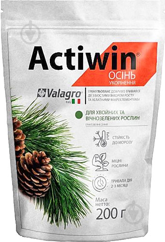 Добриво мінеральне Valagro Actiwin для хвойних та вічнозелених рослин (осінь) 200 г - фото 1 Добриво мінеральне Valagro Actiwin для хвойних та вічнозелених рослин (осінь) 200 г - фото 1