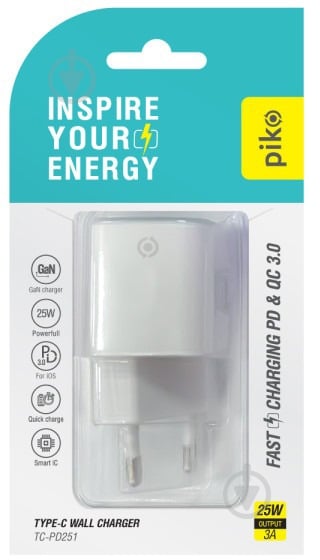 Сетевое зарядное устройство Piko 25W GaN USB-C PD White (TC-PD251) - фото 2