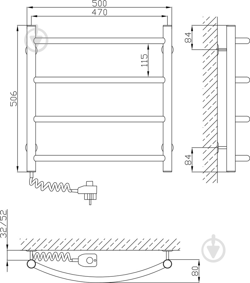 Полотенцесушитель электрический KOSSER Дуга 500х500/4 ДД06ЕL - фото 3