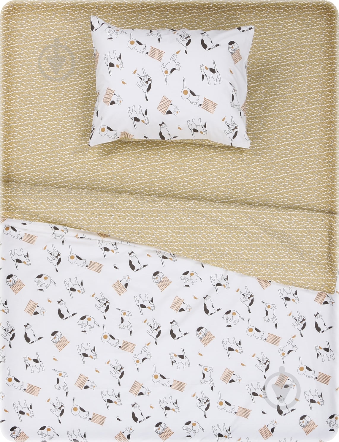 Комплект постельного белья Cute cats 1,5 бежевый с рисунком - фото 1