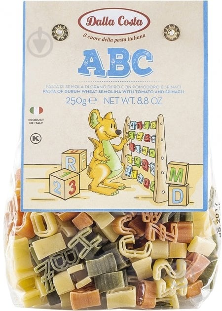 Макароны Dalla Costa 250 г Азбука с томатом и шпинатом - фото 1 Макароны Dalla Costa 250 г Азбука с томатом и шпинатом - фото 1