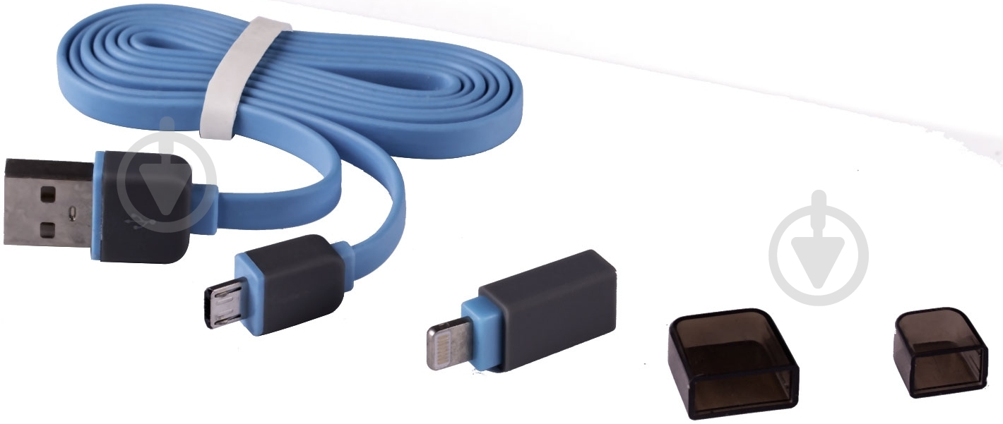 Кабель Easy Link USB – microUSB + Apple Lightning 0.95 м голубой (EL-525, blue) - фото 3