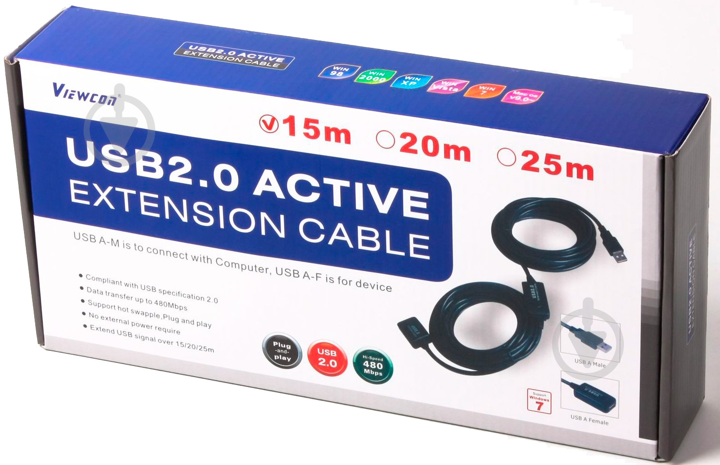 Удлинитель Viewcon USB 2.0 AM – AF 15 м черный (VV043-15M) - фото 2
